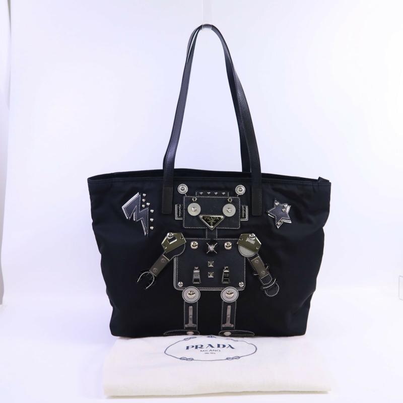 PRADA 尼龍Tote Bag銀扣肩背袋-13