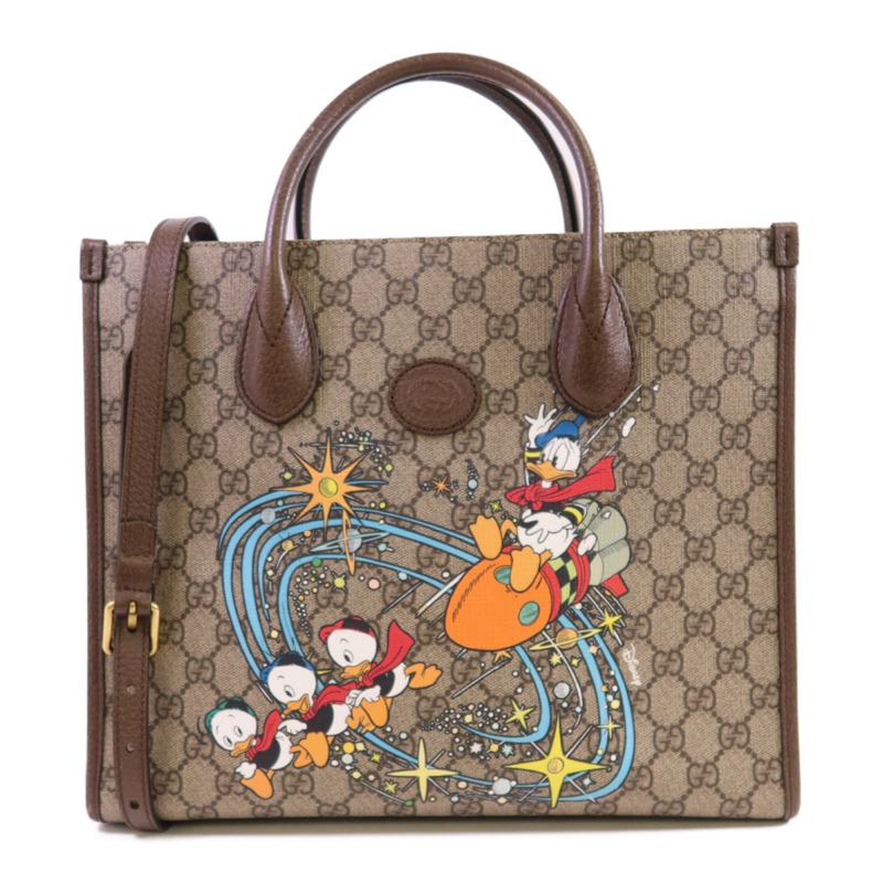 GUCCI 塗層帆布Disney GG Supreme金扣手挽肩背兩用袋-0