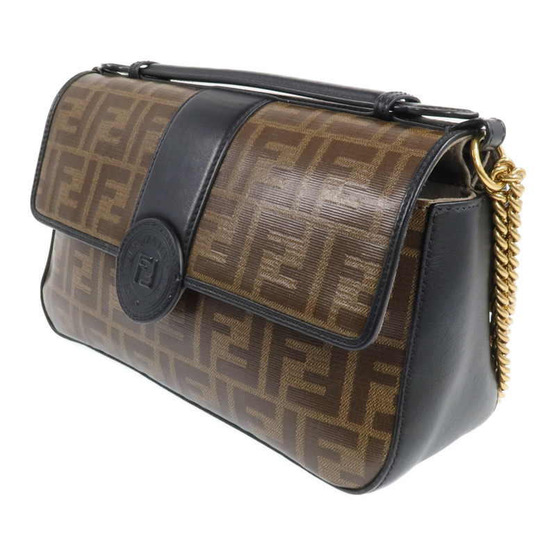 FENDI 塗層帆布/牛皮皮革Double F Shoulder Bag金扣手挽肩背兩用袋-1