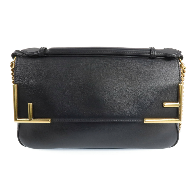 FENDI 塗層帆布/牛皮皮革Double F Shoulder Bag金扣手挽肩背兩用袋-2