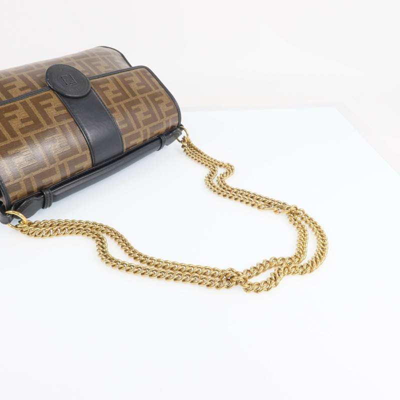 FENDI 塗層帆布/牛皮皮革Double F Shoulder Bag金扣手挽肩背兩用袋-8