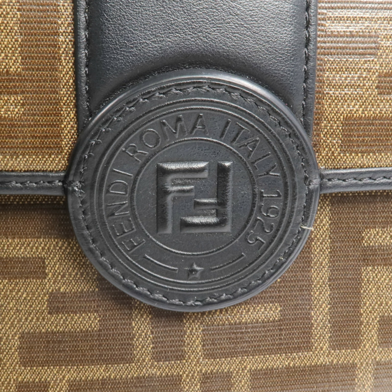 FENDI 塗層帆布/牛皮皮革Double F Shoulder Bag金扣手挽肩背兩用袋-9