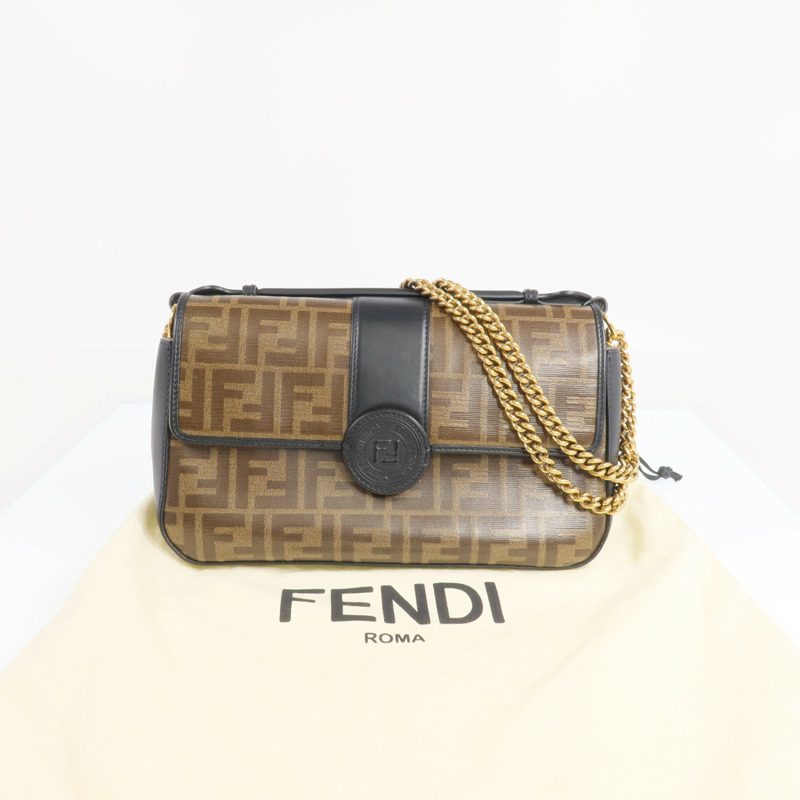 FENDI 塗層帆布/牛皮皮革Double F Shoulder Bag金扣手挽肩背兩用袋-10