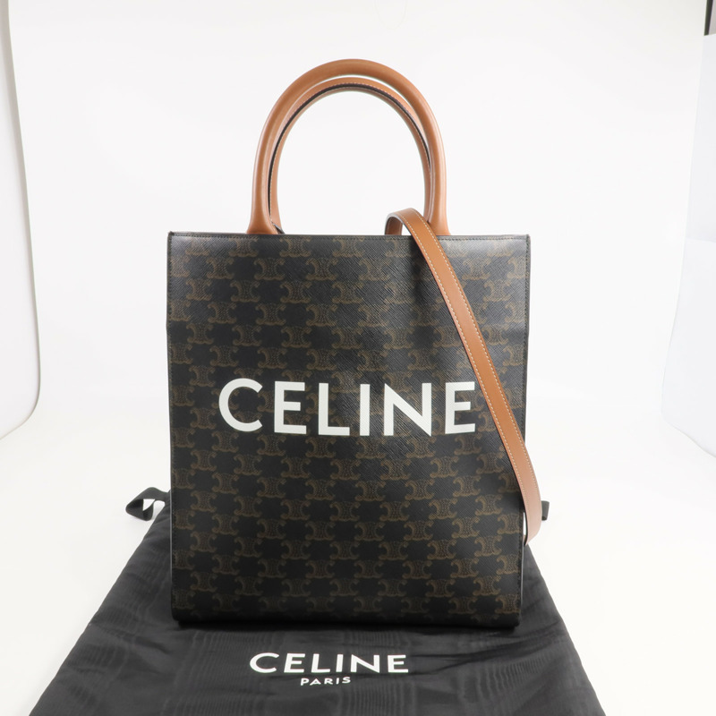 CELINE 塗層帆布Triomphe Cabas Vertical金扣手挽肩背兩用袋-9