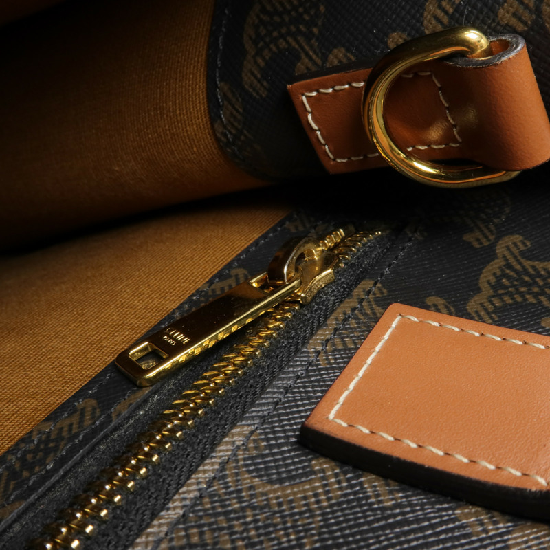 CELINE 塗層帆布Triomphe Cabas Vertical金扣手挽肩背兩用袋-14