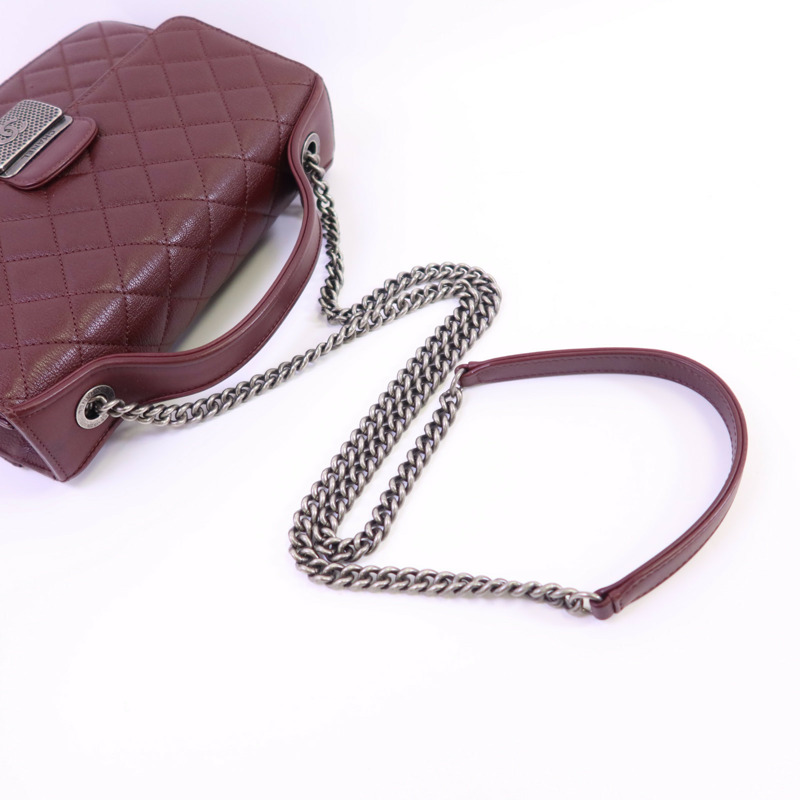 CHANEL 牛皮皮革CC University Flap Bag銀扣鏈帶手挽肩背兩用袋-4