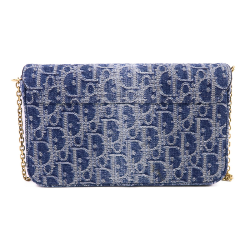 Dior Obriqur牛仔布Medium Saddle Pouch With Chain金扣鏈帶肩背袋-1
