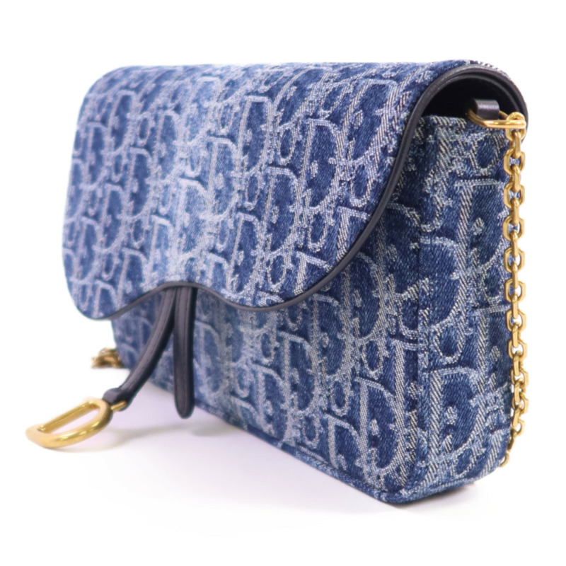 Dior Obriqur牛仔布Medium Saddle Pouch With Chain金扣鏈帶肩背袋-2