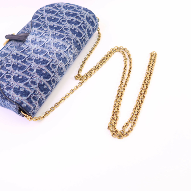 Dior Obriqur牛仔布Medium Saddle Pouch With Chain金扣鏈帶肩背袋-4