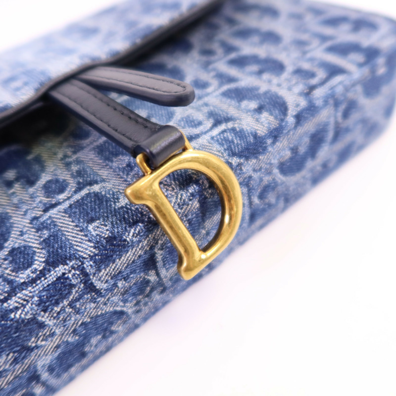 Dior Obriqur牛仔布Medium Saddle Pouch With Chain金扣鏈帶肩背袋-10
