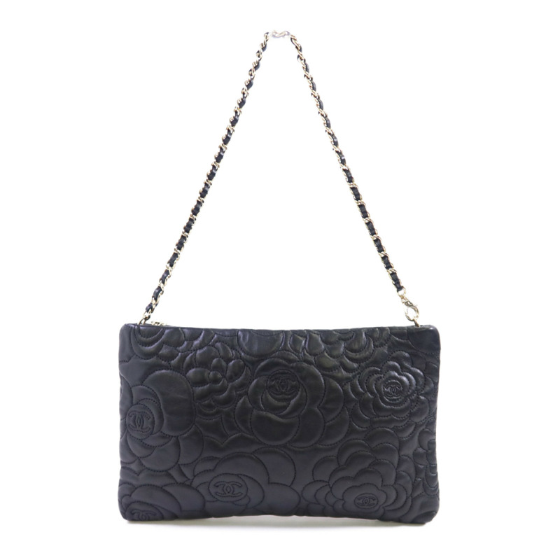 CHANEL 羊皮皮革Chain Shoulder銀扣鏈帶肩背袋-0