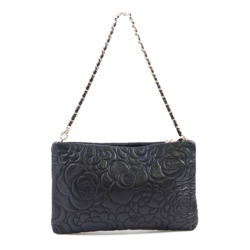 CHANEL 羊皮皮革Chain Shoulder銀扣鏈帶肩背袋-1