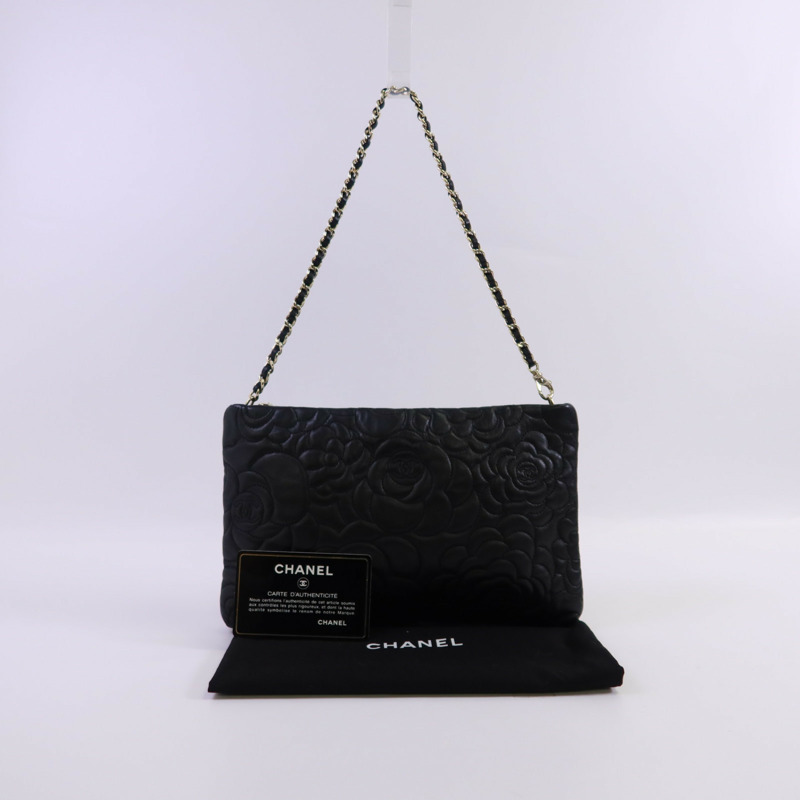 CHANEL 羊皮皮革Chain Shoulder銀扣鏈帶肩背袋-13