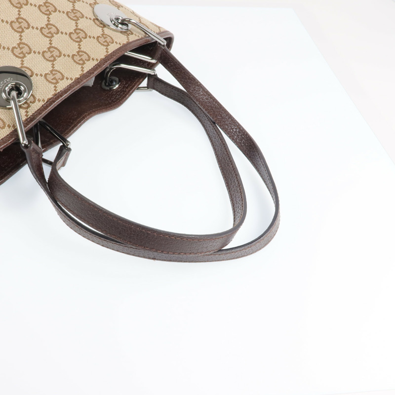 GUCCI 帆布Shoulder Tote銀扣肩背袋/手挽袋-7