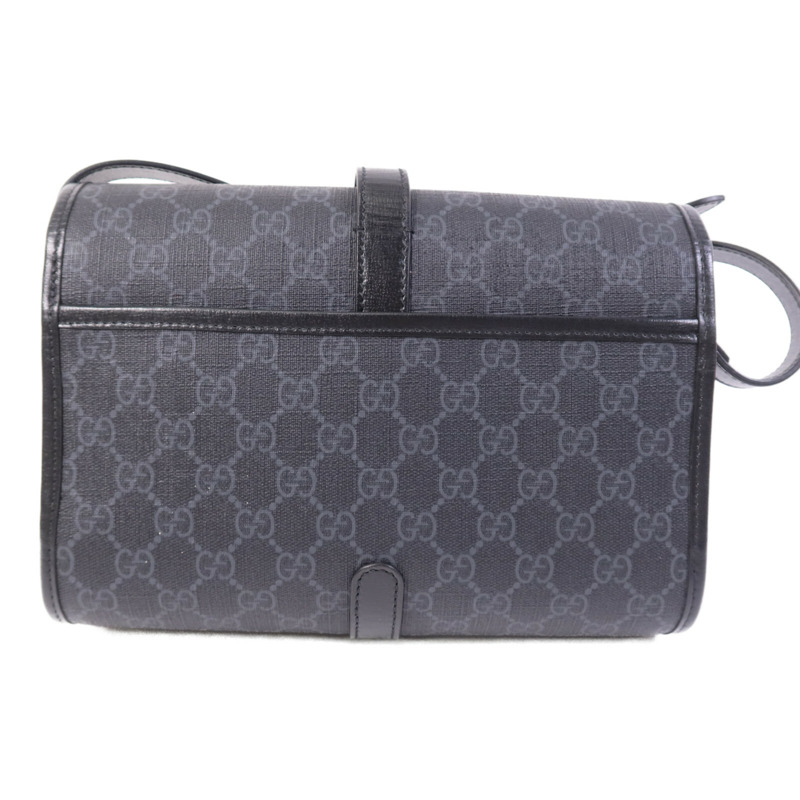 GUCCI 塗層帆布GG Supreme Interlocking銀扣肩背袋-1