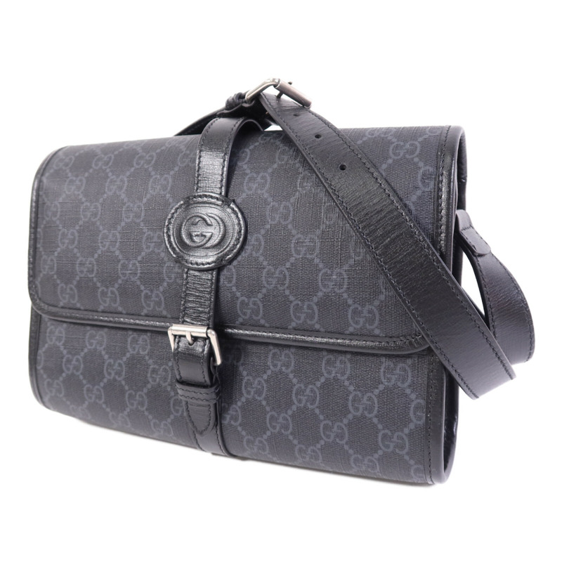 GUCCI 塗層帆布GG Supreme Interlocking銀扣肩背袋-2