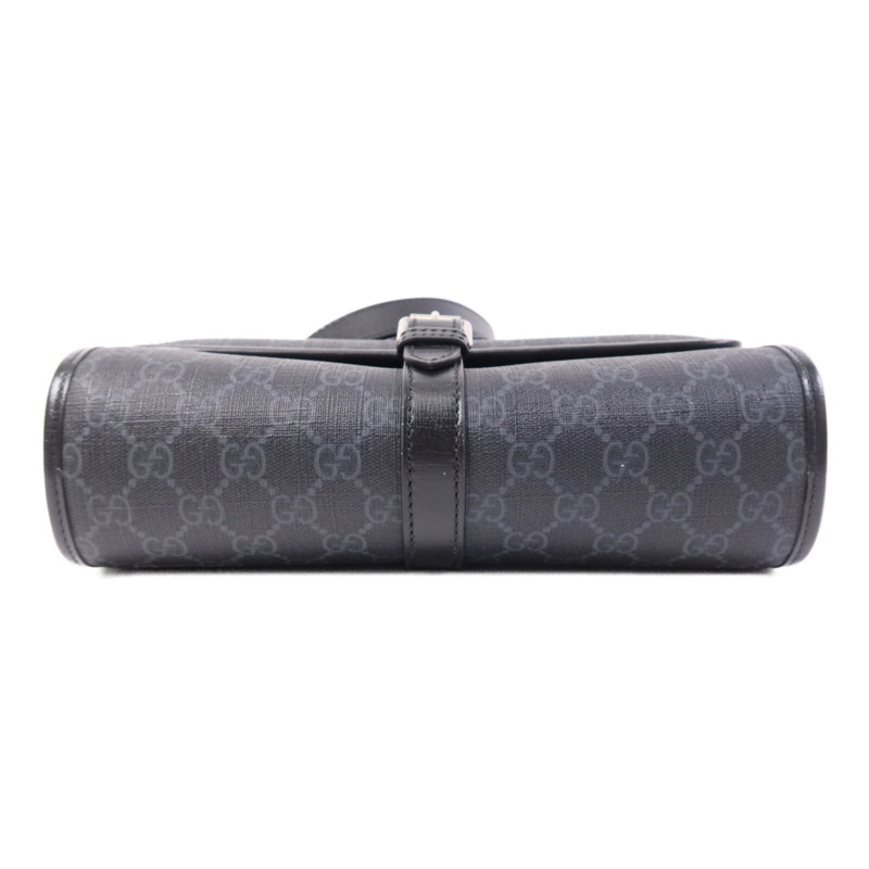 GUCCI 塗層帆布GG Supreme Interlocking銀扣肩背袋-3