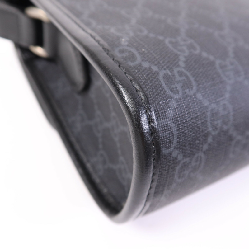 GUCCI 塗層帆布GG Supreme Interlocking銀扣肩背袋-13