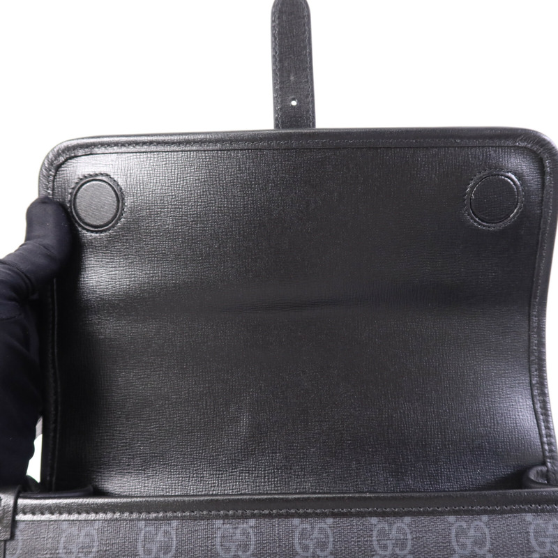 GUCCI 塗層帆布GG Supreme Interlocking銀扣肩背袋-14