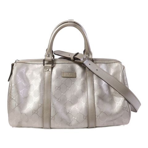 GUCCI 塗層帆布Boston Bag銀扣手挽肩背兩用袋