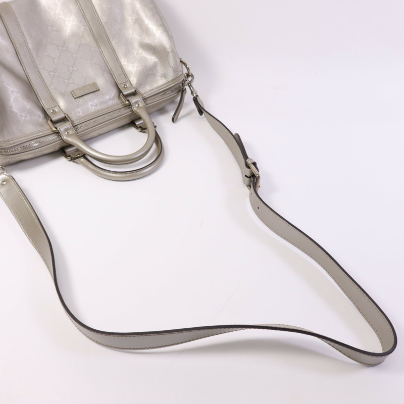 GUCCI 塗層帆布Boston Bag銀扣手挽肩背兩用袋-12