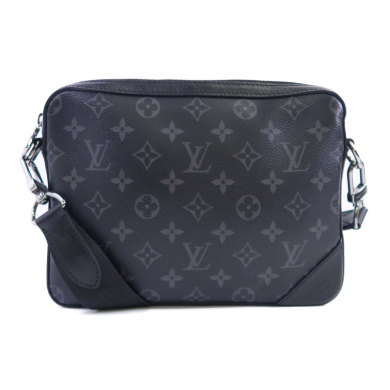 LOUIS VUITTON Monogram Eclipse Reverse Trio Messenger銀扣肩背袋灰色-0