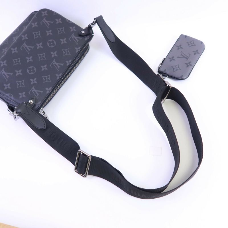 LOUIS VUITTON Monogram Eclipse Reverse Trio Messenger銀扣肩背袋灰色-4