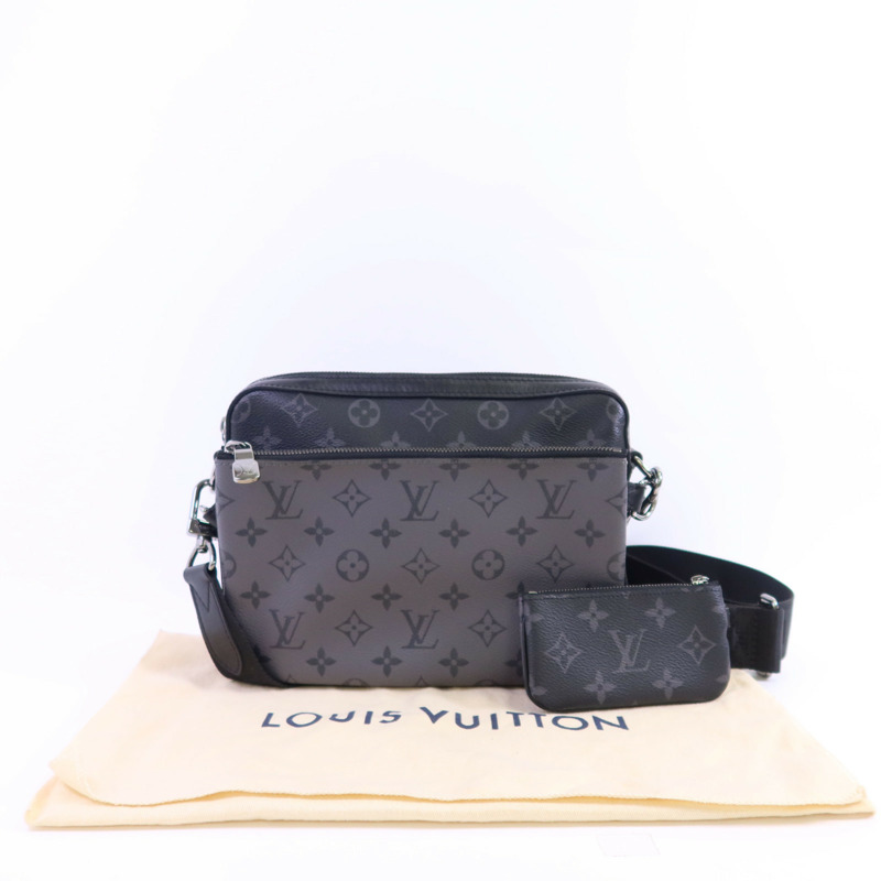 LOUIS VUITTON Monogram Eclipse Reverse Trio Messenger銀扣肩背袋灰色-22