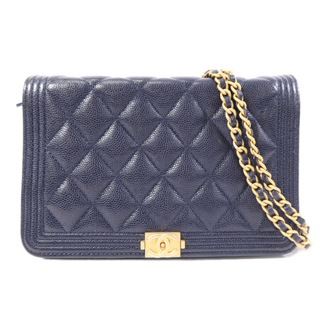 CHANEL 牛皮皮革Boy Woc金扣鏈帶肩背袋