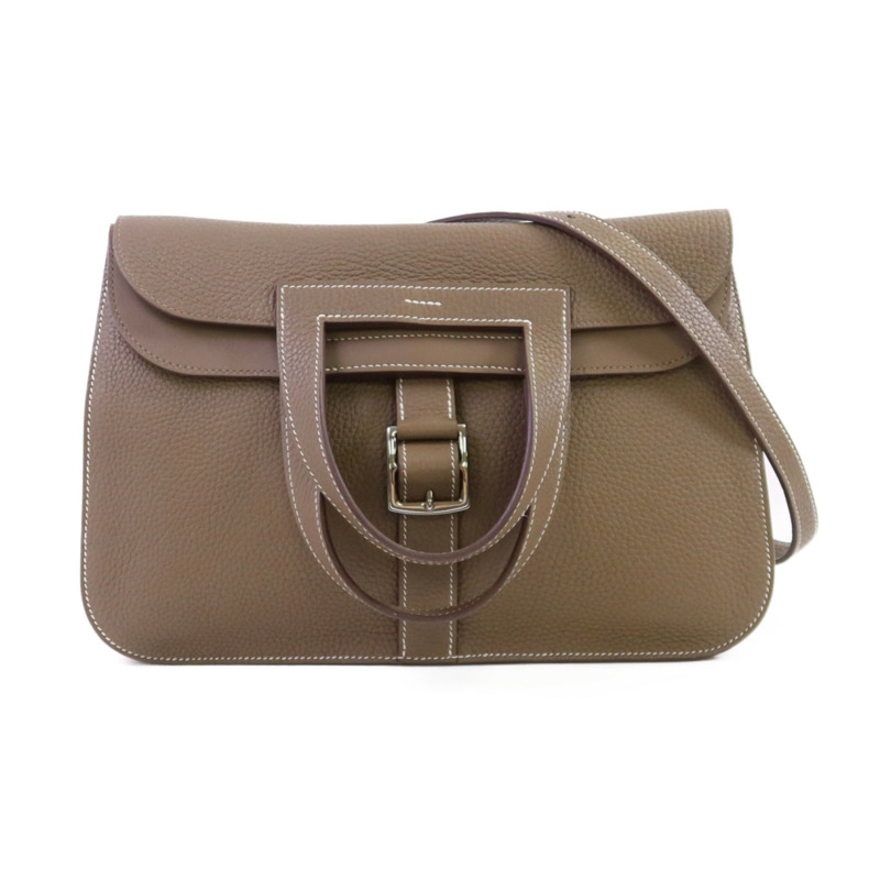 HERMES Clemence皮革Halzan 31銀扣手挽肩背兩用袋-0