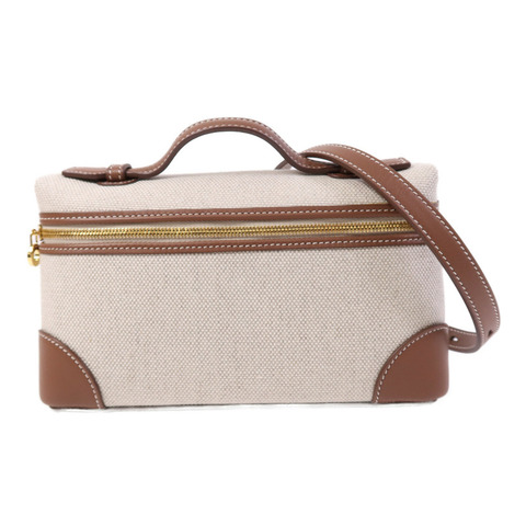 Loro Piana 帆布/牛皮皮革Extra Pocket L19金扣手挽肩背兩用袋