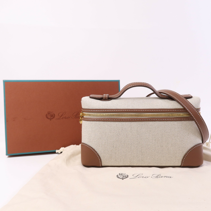 Loro Piana 帆布/牛皮皮革Extra Pocket L19金扣手挽肩背兩用袋-7