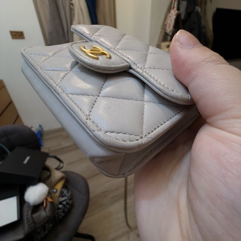 香奈兒 Chanel 手提 斜背 小廢包 淺灰 7成新-2