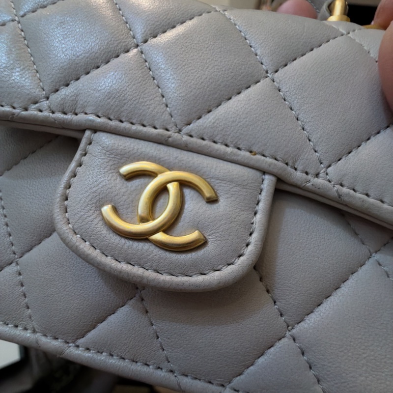 香奈兒 Chanel 手提 斜背 小廢包 淺灰 7成新-5