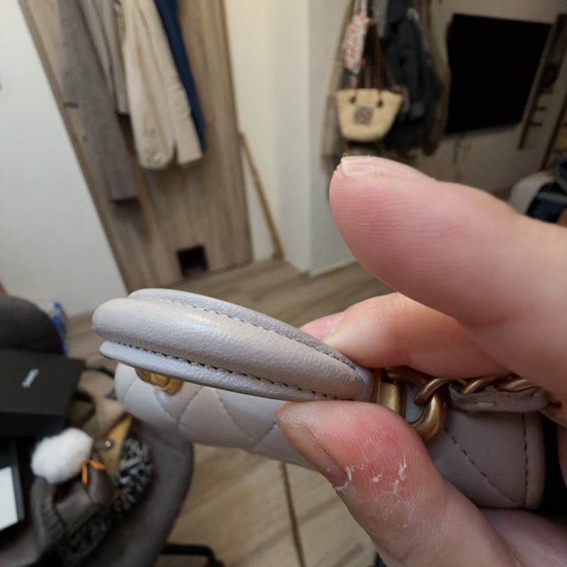 香奈兒 Chanel 手提 斜背 小廢包 淺灰 7成新-6