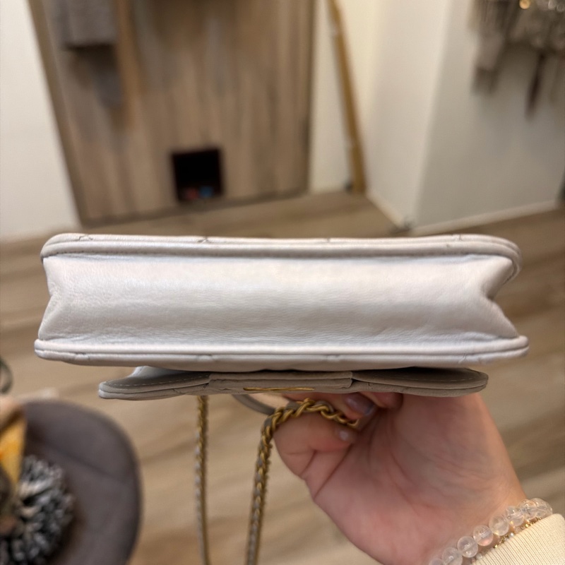 香奈兒 Chanel 手提 斜背 小廢包 淺灰 7成新-12