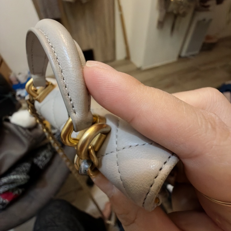 香奈兒 Chanel 手提 斜背 小廢包 淺灰 7成新-15