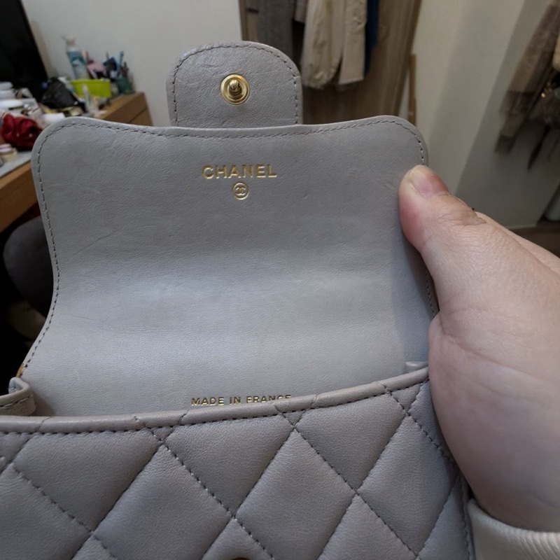 香奈兒 Chanel 手提 斜背 小廢包 淺灰 7成新-23