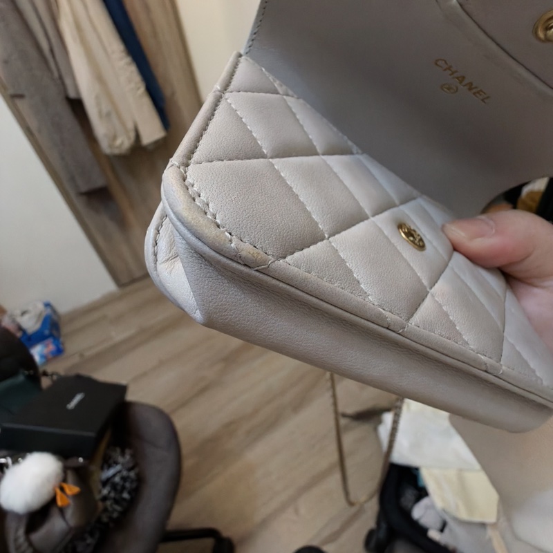 香奈兒 Chanel 手提 斜背 小廢包 淺灰 7成新-25