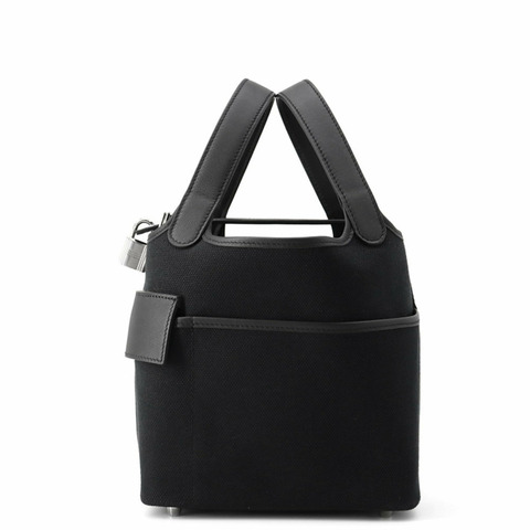 愛馬仕 Hermès Picotin Lock PM Cargo 手提包，黑色/Toile Goélan/Swift 帆布色，帶 U 字印記