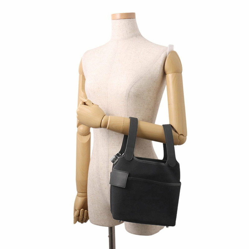 愛馬仕 Hermès Picotin Lock PM Cargo 手提包，黑色/Toile Goélan/Swift 帆布色，帶 U 字印記-3