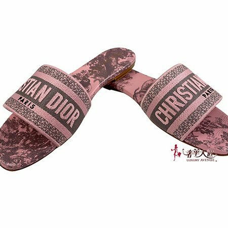 ＊奢華大道國際精品＊【D0279】DIOR 粉紫色刺繡叢林動物圖騰平底托鞋38號