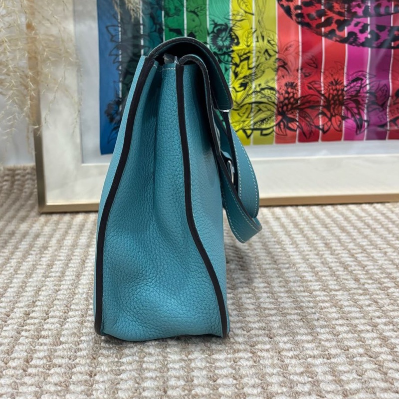 🌈Hermes🩵Halzan 31🩵馬卡龍藍色銀扣🌈99新🌟TC皮🌟愛馬仕🌟-3