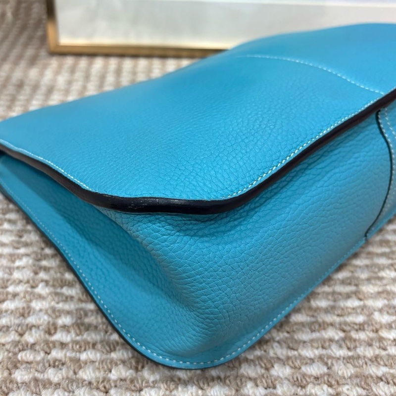 🌈Hermes🩵Halzan 31🩵馬卡龍藍色銀扣🌈99新🌟TC皮🌟愛馬仕🌟-4