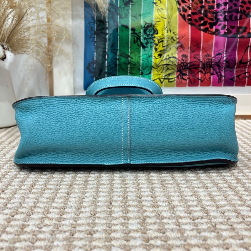 🌈Hermes🩵Halzan 31🩵馬卡龍藍色銀扣🌈99新🌟TC皮🌟愛馬仕🌟-7