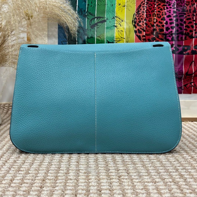 🌈Hermes🩵Halzan 31🩵馬卡龍藍色銀扣🌈99新🌟TC皮🌟愛馬仕🌟-8
