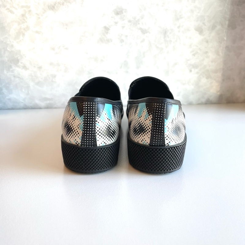 Prada 普拉達 藍白圖紋黑皮鞋/36號/99新美品-3