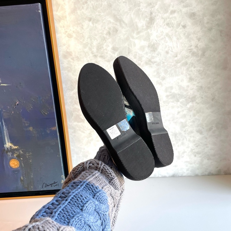 Prada 普拉達 藍白圖紋黑皮鞋/36號/99新美品-4