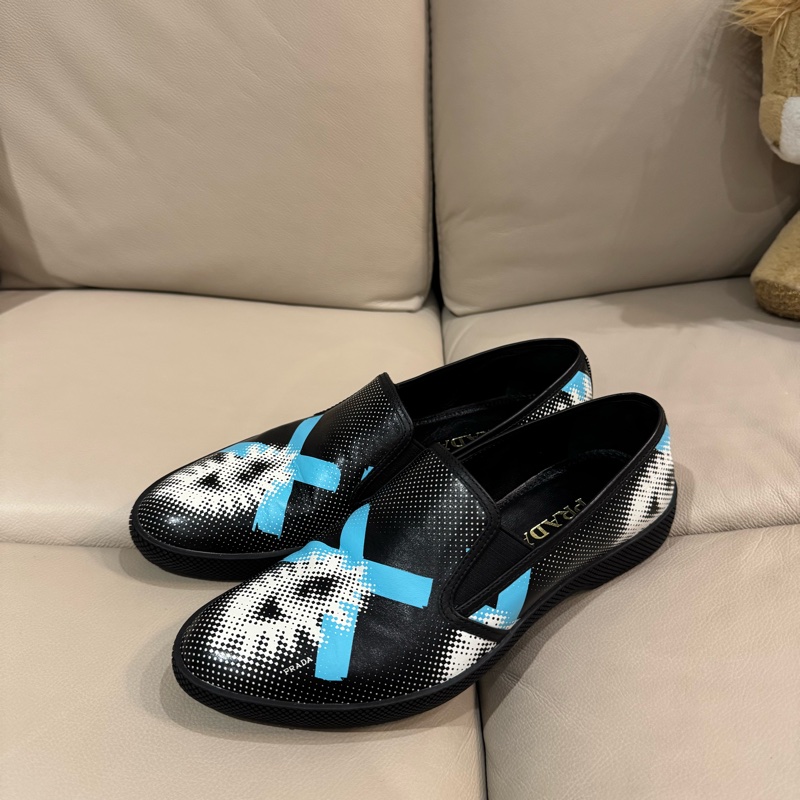 (已預留)Prada 普拉達 藍白圖紋黑皮鞋/36號/99新美品)-5