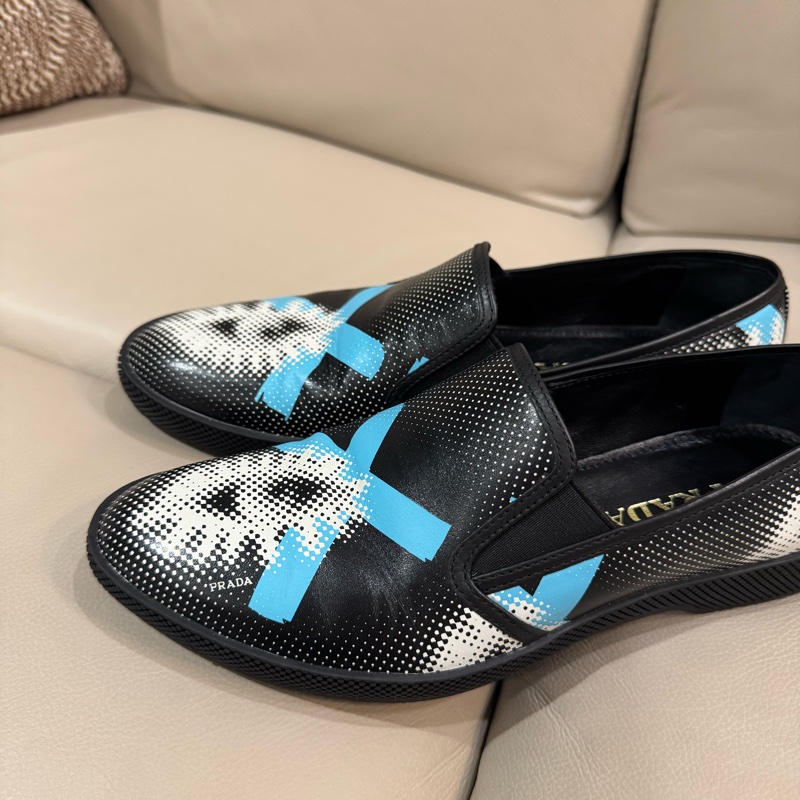 (已預留)Prada 普拉達 藍白圖紋黑皮鞋/36號/99新美品)-6